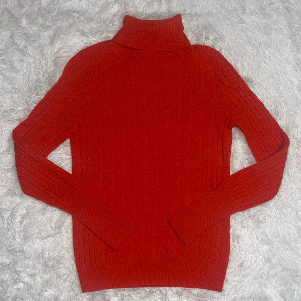 J. Crew Wool Cashmere Blend Red Orange Knit Pullover Turtleneck Sweater Sz Small
